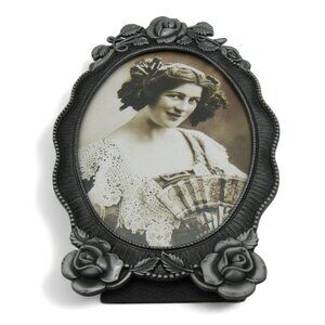 Ornate Silver Oval Tabletop PHOTO FRAME With Floral Details The Weston Gallery